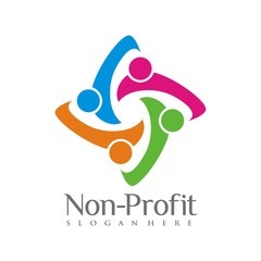 Abstract community human stick team figure logo design template vector illustration