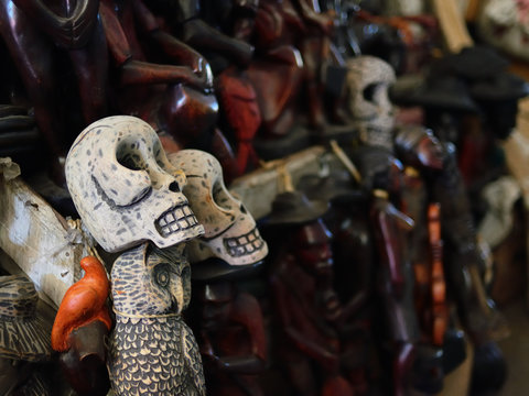Figurines voodoo on Iron Market in the centre of capital city Haiti.