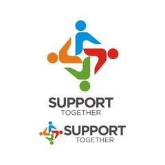 Abstract community human stick team figure logo design template vector illustration