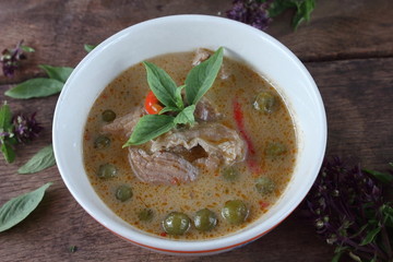 green curry with pork in coconut milk thai food