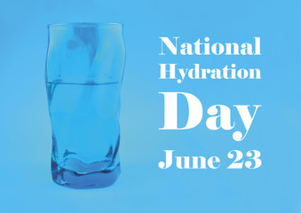 National Hydration Day. Glass of water illustration. Blue glass of water on a blue background....