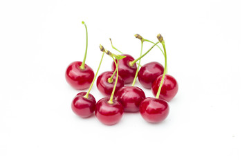Fresh sweet cherries fruit, juicy ripe red cherry, berry, isolated on the white background