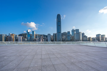 panoramic city skyline with empty square