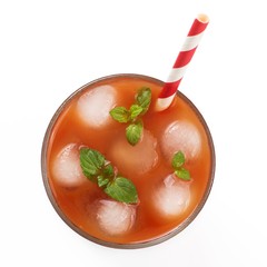 Top view of Tomato juice in a glass isolated on a white background