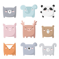 Vector set of cute animals with. Adorable objects on background, pastel colors