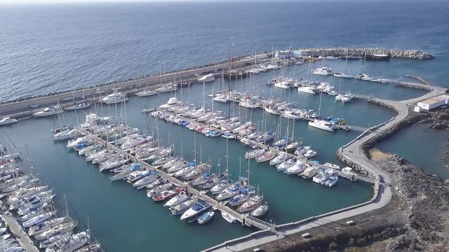 Aerial view of harbor Tenerife island Canary Spain drone top view 4K UHD video