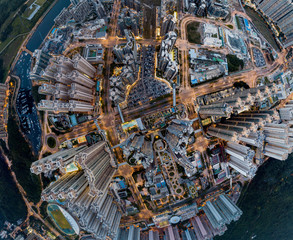 Panorama image of Tseung Kwan O City in Hong Kong from aerial view 