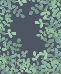 Vector poster with branches and leaves. Isolated hand drawn illustration on dark background