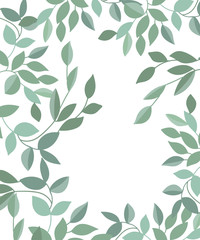 Vector poster with branches and leaves. Isolated hand drawn illustration on white background
