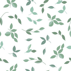 Vector seamless pattern with plants, branches, leaves