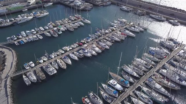 Aerial view of harbor Tenerife island Canary Spain drone top view 4K UHD video