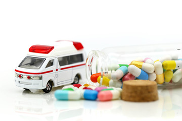 Ambulance with capsule drug,Medicine ambulance healthcare concept