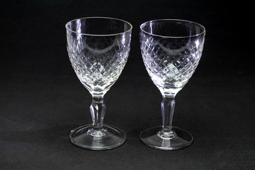 Crystal glasses on black background