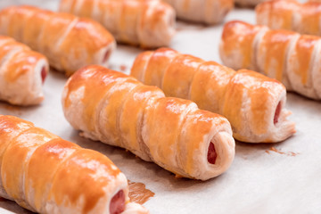 baking sausage in the dough