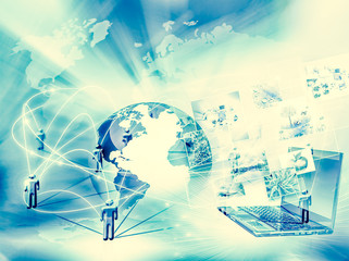 Best Internet Concept of global business. Globe, glowing lines on technological background. Wi-Fi, rays, symbols Internet, 3D illustration