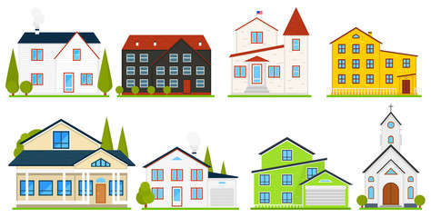 Little cute house or apartments. Family american townhouse. Neighborhood with cozy homes. Traditional Modern cottage for infographics or application interface. Building vector illustration. Flat style