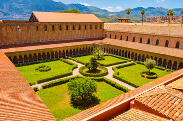 View of the cloister of the Santa Maria Nuova cathedral in the city of Monreale