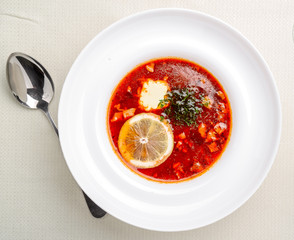 Traditional Russian soup solyanka closeup in a bowl