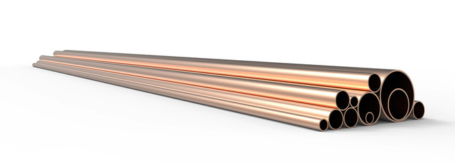 Copper pipes pattern background. 3D rendering.