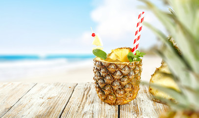 Summer time and fresh pineapple fruit 
