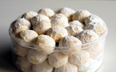 Snow White Cookies or Kue Puteri Salju. Typical delicacy for festive occasions and major holidays, such as Lebaran (Eid ul-Fitr), Natal (Christmas) and Imlek (Chinese New Year).