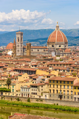 Fototapeta na wymiar View of Florence from Piazzale Michelangelo - River Arno and Duomo Santa Maria Del Fiore and Bargello - Tuscany, Italy