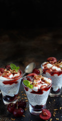 Cherry and yogurt chia pudding parfait