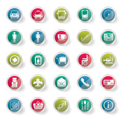 Airport, travel and transportation over colored background  - vector icon set