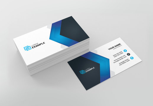 Business Card Layout with Blue Elements