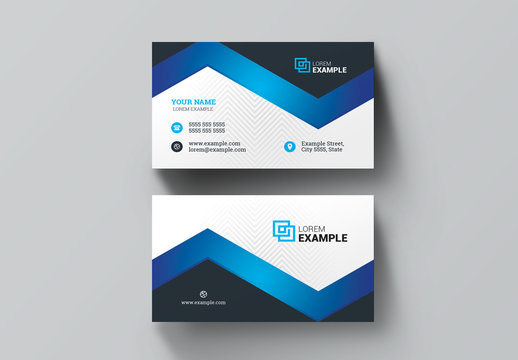 Business Card Layout with Blue Elements