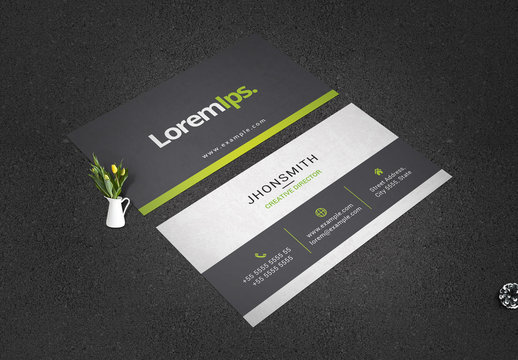 Business Card Layout with Green Elements