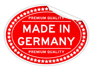 Red color premium quality made in germany oval seal sticker on white background