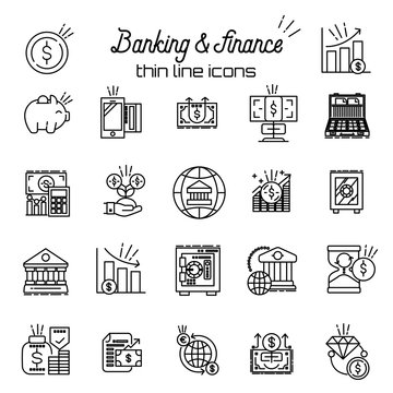 Finance and money icon. Banking, business thin line icons set. Vector