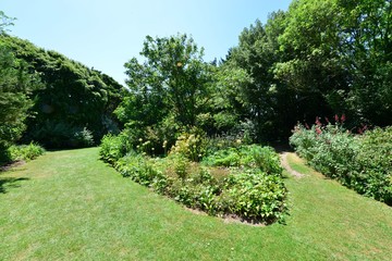 An English country garden in summertime.
