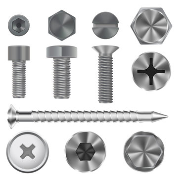 Metal bolts and screws. 3d set