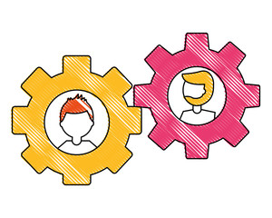 gears machine with heads of men isolated icon