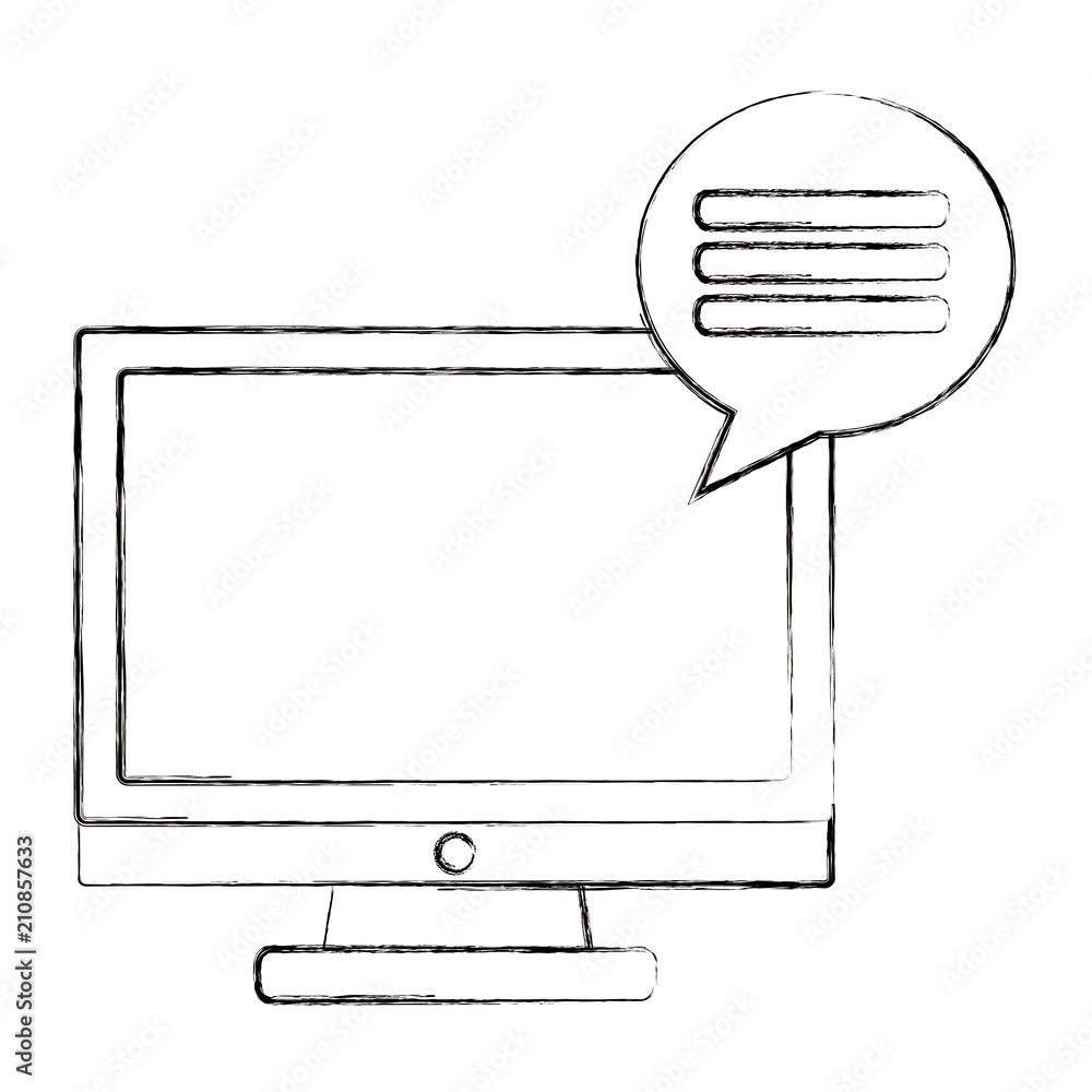 Wall mural monitor computer with speech bubble isolated icon