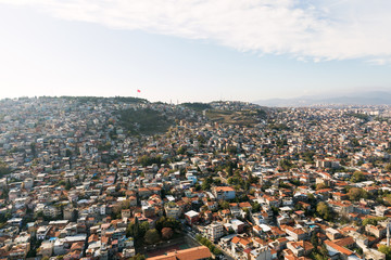 Izmir cityKadifekale region top view from a helicopter