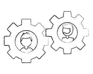 gears machine with heads of men isolated icon