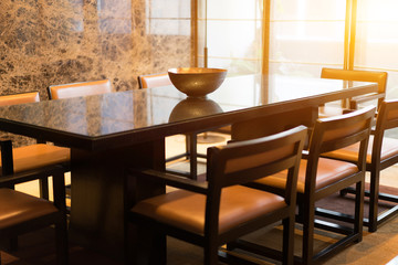 Empty dining table in elegant Chinese restaurant in the morning.