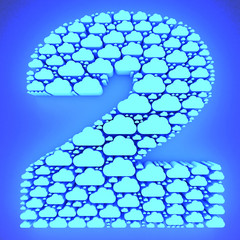 3D illustration of the Number Two made up of clouds
