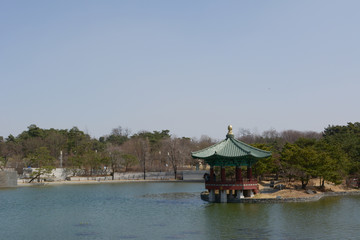 Korean old gazebo at lake