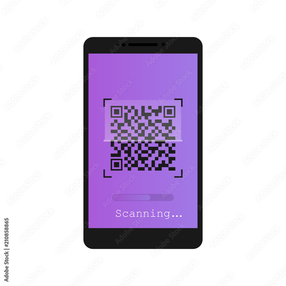 Poster qr scanner. mobile scans qr code. vector illustration