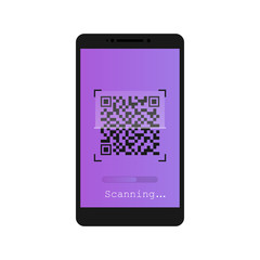 QR scanner. Mobile scans QR code. Vector illustration