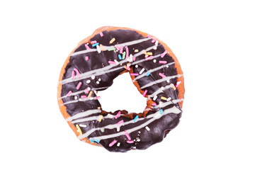 Fototapeta premium Chocolate donut with sprinkles on white background.