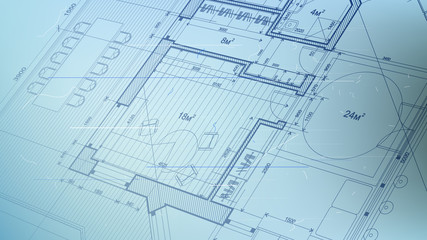 Fototapeta premium vector architectural plan - abstract architectural blueprint of a modern residential building / technology, industry, business concept illustration: real estate, building, construction & architecture