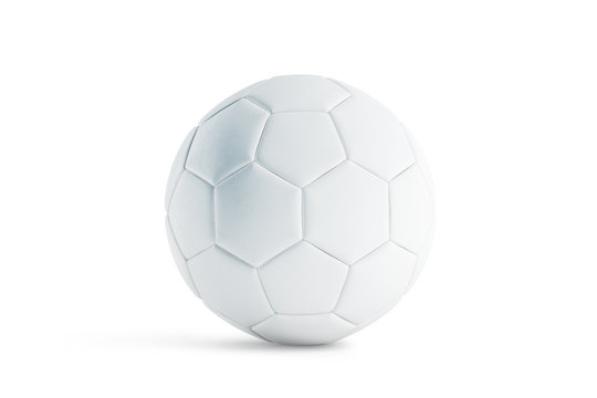 Blank white leather soccer ball mock up, front view, 3d rendering. Empty football sphere mockup, isolated. Clear sport bal for playing on the clean field template