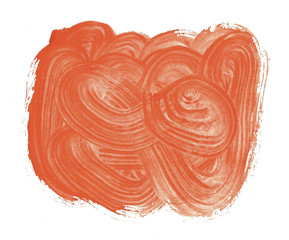 Orange watercolor hand-drawn isolated stain wash on white background for text, design. Abstract texture made by brush for wallpaper, label.