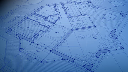 vector architectural plan - abstract architectural blueprint of a modern residential building / technology, industry, business concept illustration: real estate, building, construction & architecture