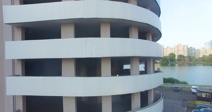 The car rises up the parking lot